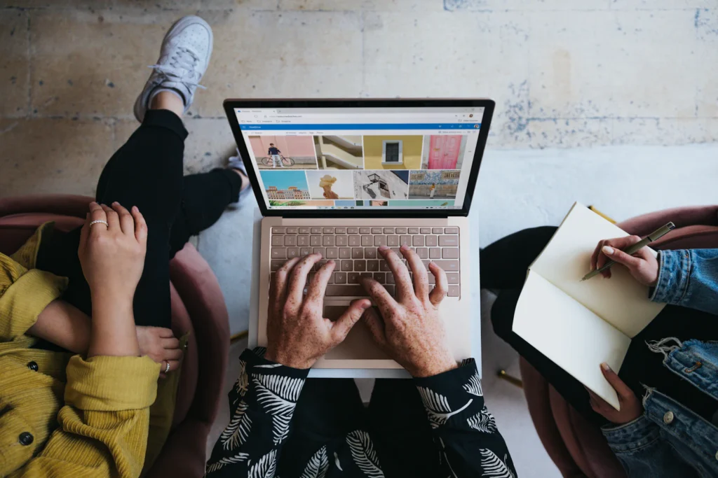 Planning social media content on a laptop